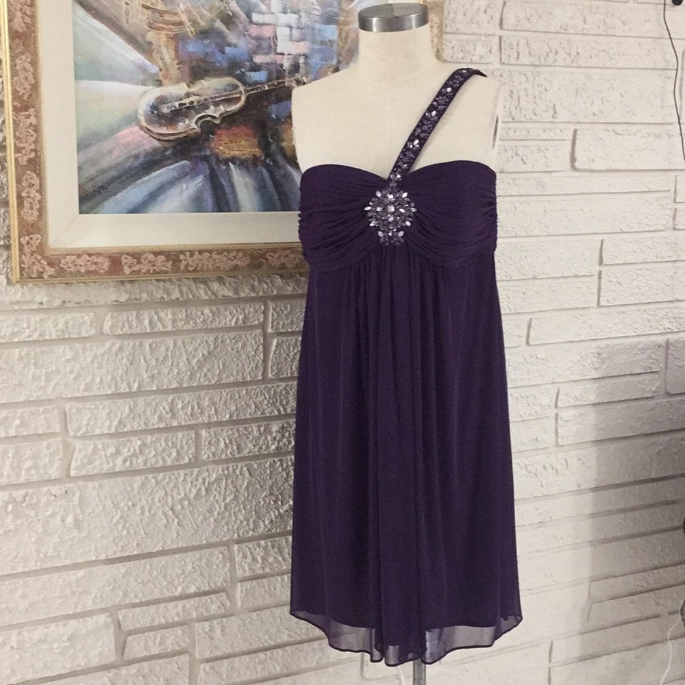 Xscape One Shoulder Beaded Strap Dress